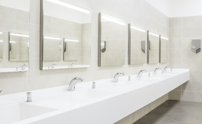 row of basins in commercial bathroom