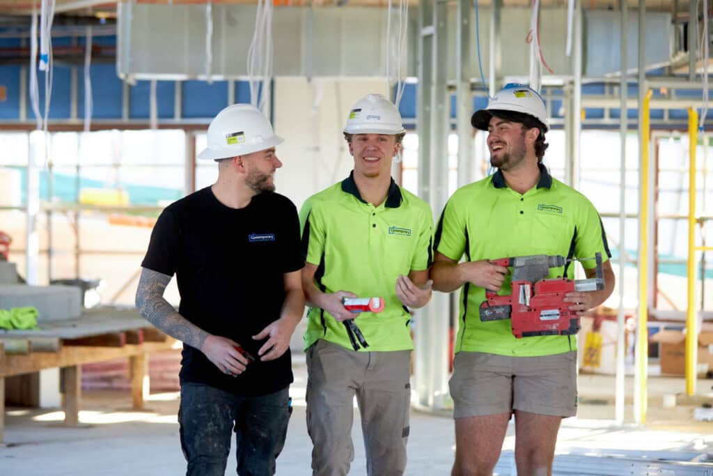 Contemporary plumbing team on site