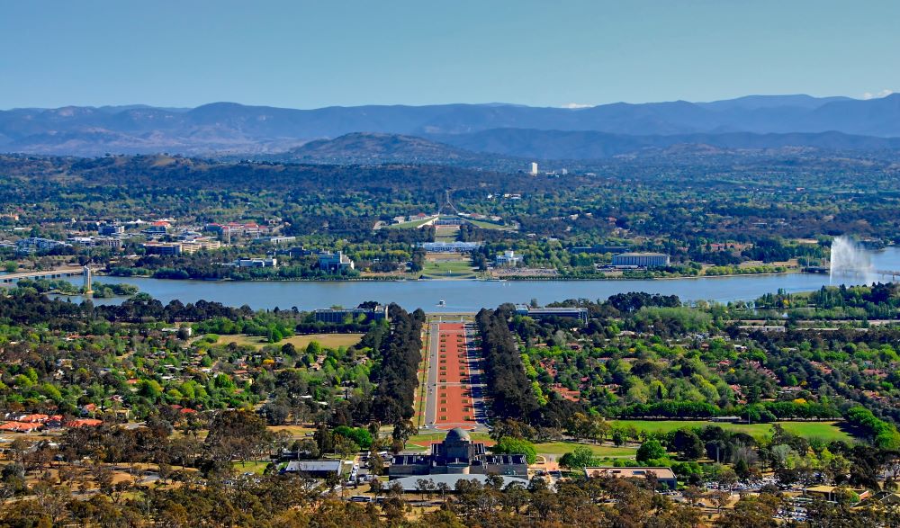 Aerial view of Canberra city