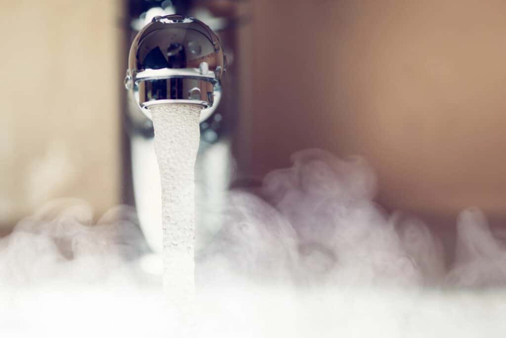 hot water system, tap with steam